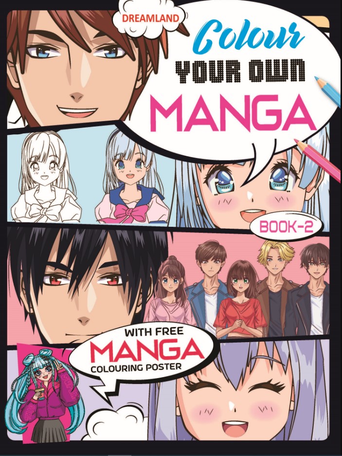 Colour Your Own Manga Book 2 With Free Manga Colouring Poster Age 4 plus